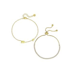 Unwritten Cubic Zirconia Elephant Bezel Layered Bolo Bracelet Set NEW